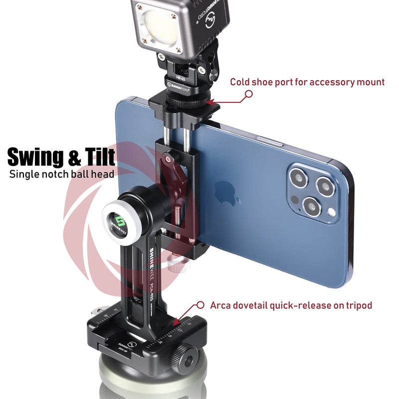 [Australia - AusPower] - Phone Holder Tripod Mount w Cold Shoe Mount Adapter,ARCA RRS Dovetai 1/4" Screw Mount Stand for iPhone 13 12 11 Max Pro iPhone X XR Xs 6 7 Plus,All Metal Made 