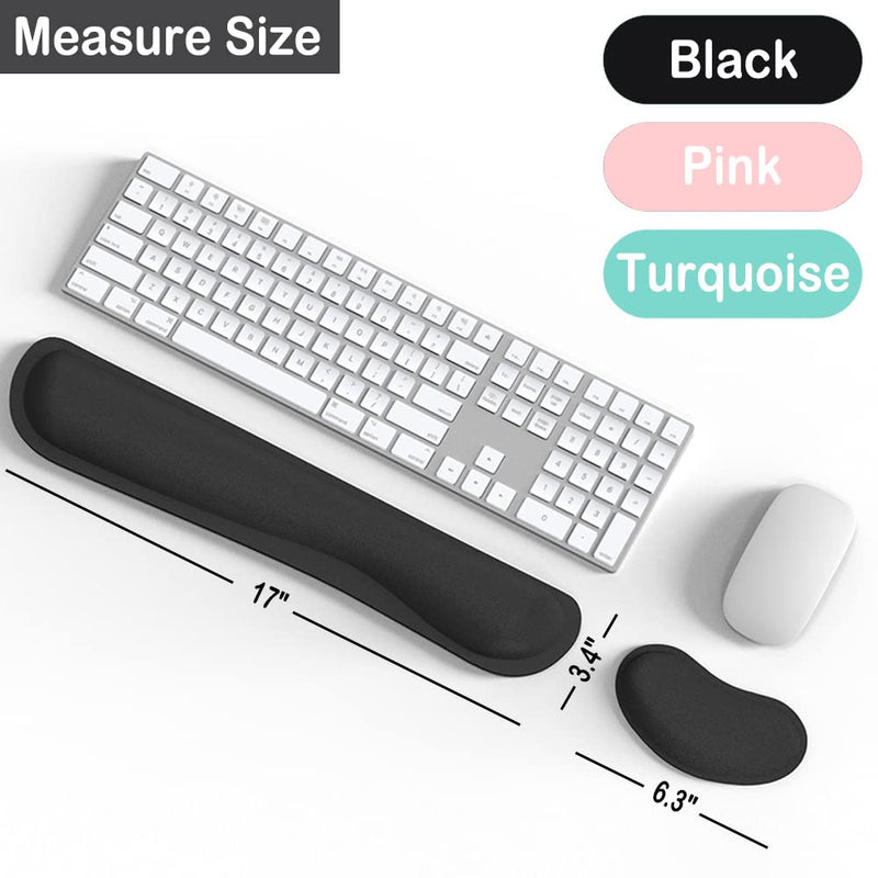 [Australia - AusPower] - Keyboard Wrist Rest, BamLue Memory Foam Pad Set for Easy Typing & Pain Relief for Laptop, Office & Home, Ergonomic Sets for Keyboard, Gel Mouse Wrist Rest, Smooth Fiber Cushion Wrist Support-Black Black 
