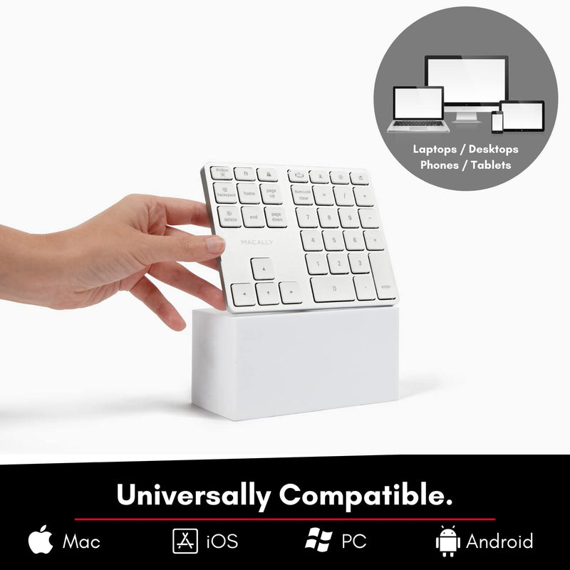 [Australia - AusPower] - Macally Bluetooth Number Pad for Laptop - Rechargeable Wireless Numeric Keypad - Slim 35 Key Wireless Number Pad for Data Entry, 10 Key Numpad Compatible with MacBook, iPad, Laptop, Windows, Android Silver 