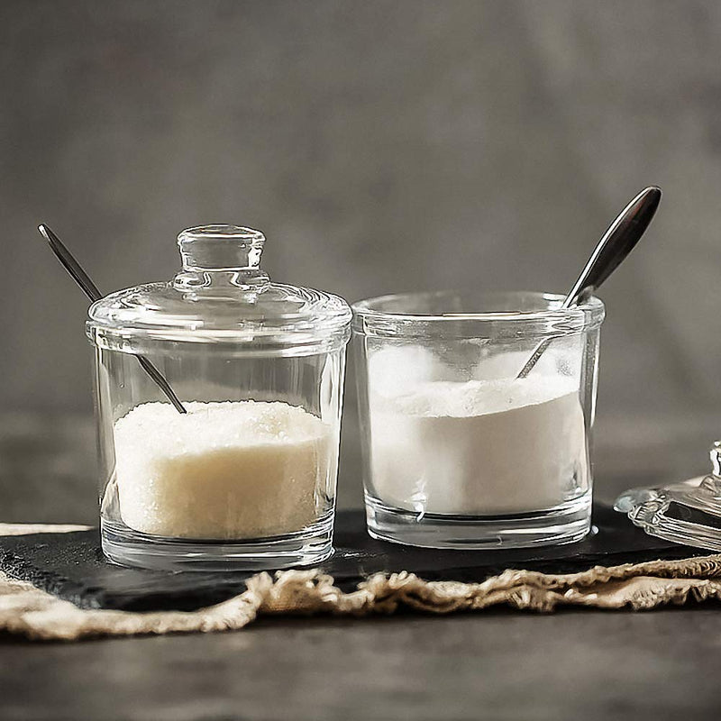 [Australia - AusPower] - Classic Clear Glass Sugar Bowl Set with Lid Serving Spoon Salt Pot Pepper Storage Jar Seasoning Pot Dispenser Container Sugar Box Condiment Spice Racks Holder for Home Kitchen 1 Piece 