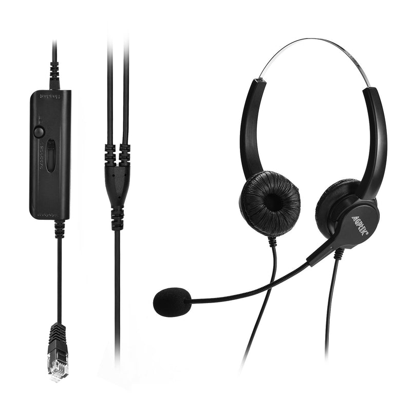 [Australia - AusPower] - AGPTEK Hands-Free Call Center Noise Cancelling Corded Binaural Headset Headphone with 4-Pin RJ9 Crystal Head and Mic Microphone for Desk Phone - Telephone Counselling Services, Insurance, Hospitals 4-Pin RJ9 Binaural Headset 