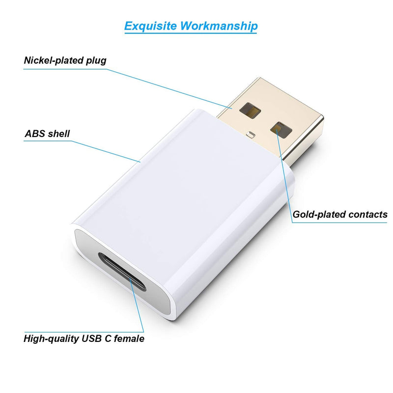 [Australia - AusPower] - USB C Female to USB A Male Adapter,Compatible with Apple MagSafe Watch to USB Wall Plug,Type-C to A Charger Cable Converter for iPhone 13 12 Mini Pro Max,MacBook,iPad,Galaxy Note,Google Pixel 5 4 3XL 2 Pack White 