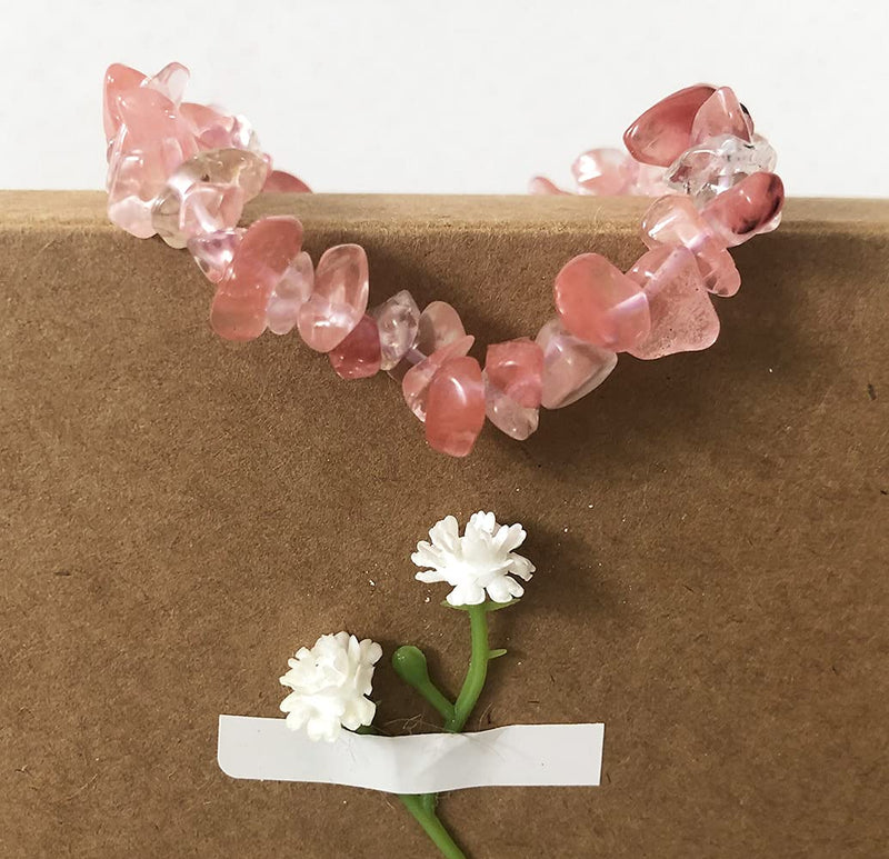 [Australia - AusPower] - Auntroen Healing Meditation Crystal Crushed Stone Hand Woven Bracelet Elastic Reiki Chakra Bracelet (Pink) Pink 