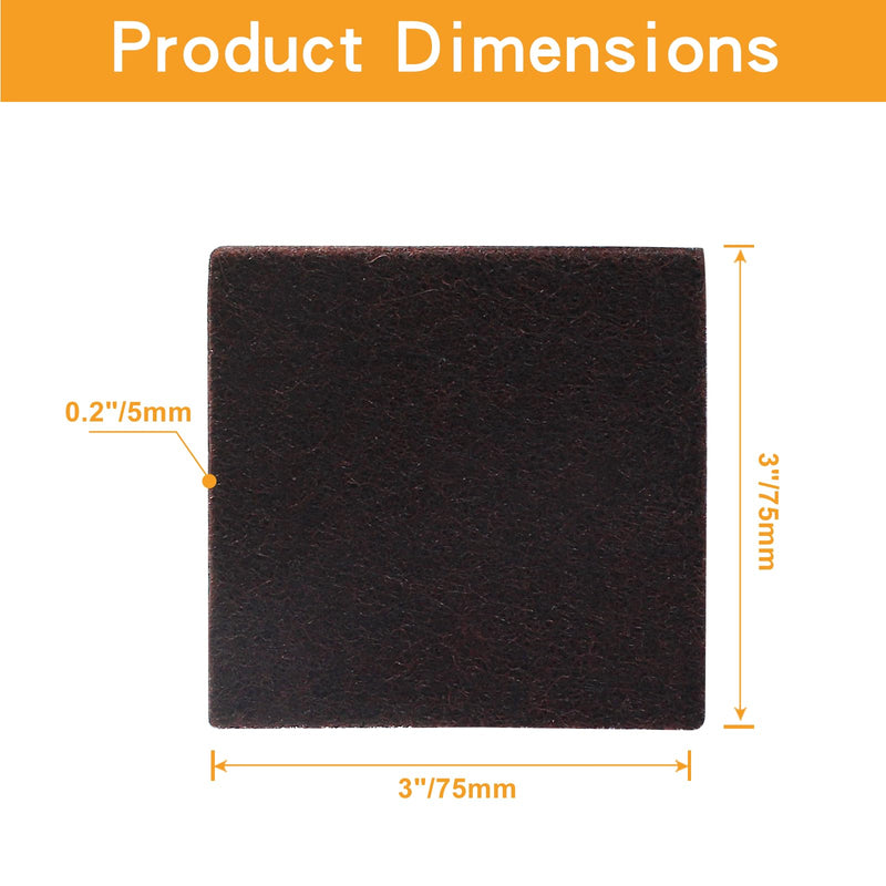 [Australia - AusPower] - Rierdge 16 Pcs 3â€/75mm Square Felt Furniture Pads Self Adhesive Furniture Pads 5mm Thick Brown Anti Scratch Floor Protectors for Furniture Feet Chair Legs 3 inch 