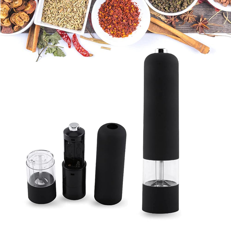 [Australia - AusPower] - Electric Salt and Pepper Grinder, Black Stainless Steel Pepper Mill Grinder with Adjustable Coarseness, Herb Spice Grinder Muller Shaker Kitchen Tools 