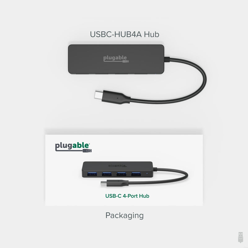 [Australia - AusPower] - Plugable USB C to USB Adapter Hub, 4 Port USB 3.0 Hub, USB Splitter for Laptop, Compatible with Windows, MacBook Pro/Air, iPad Pro, Surface Pro, Chromebook, Linux, Android, Charging Not Supported USB-C 