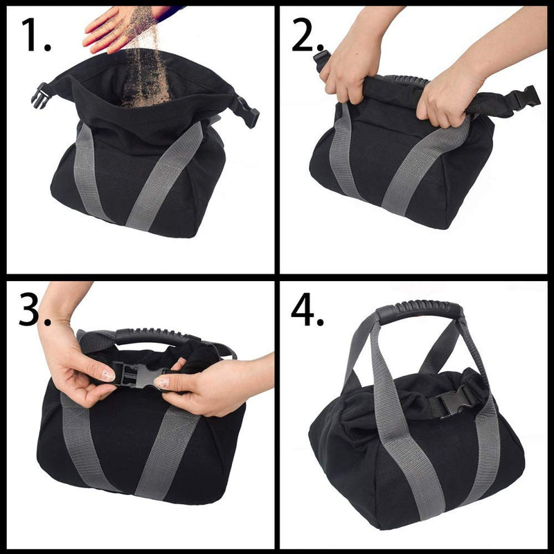 [Australia - AusPower] - 2 Pcs Adjustable Canvas-Kettlebell-Sandbag wtih Handle for Training Home Training, Yoga, Fitness Black 