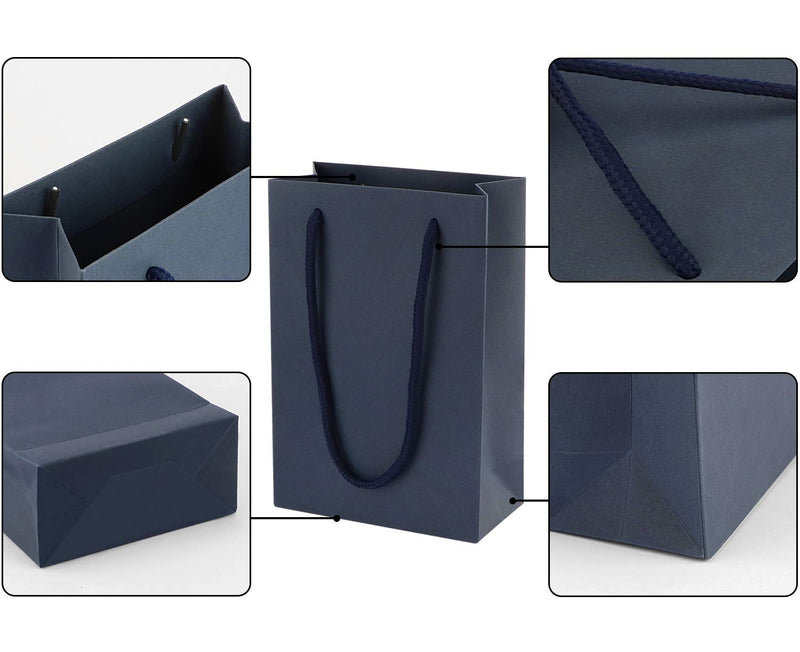 [Australia - AusPower] - Sdootjewelry Navy Blue Gift Bags, 5.1 x 2.4 x 7.5" Kraft Paper Gift Bags with Handle, 50 Pack Heavy Duty Matte Tote Paper Bags Shopping Bags Small Bags Retail Bags Party Bags for Gift Favor Small Business 