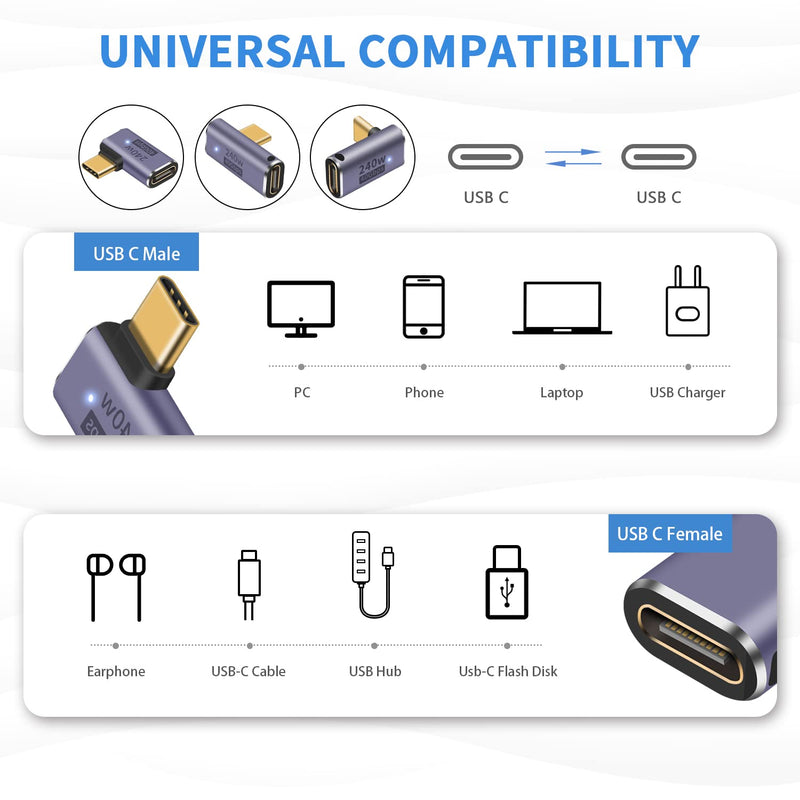 [Australia - AusPower] - Duttek USB C 90 Degree Adapter 240W, USB C Right Angle Adapter 40Gbps, 90 Degree USB C Adapter PD Male to Female Extender with 8K Video Support USB 4 Cable for Laptop, Tablet and Phones (3 Pack) 