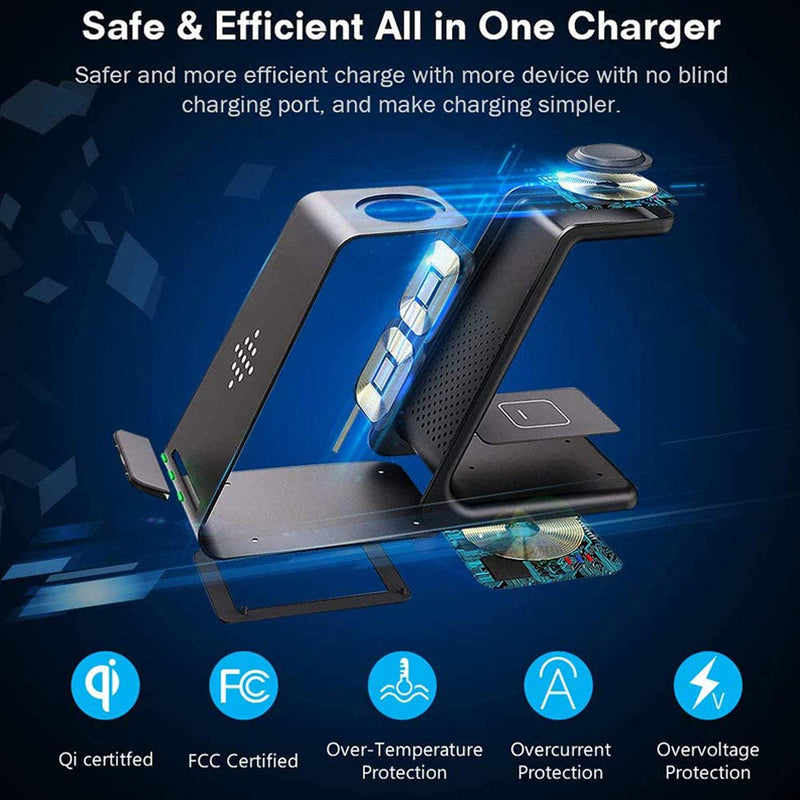 [Australia - AusPower] - Wireless Charger 3 in 1 Wireless Charging Station for Samsung Galaxy Watch 3,Active2/1,Gear S3/S2/Sport/Fit,Galaxy Buds+/Live,Fast Charging Stand for Samsung S20/S10/S10e/Note 20 Ultra 10/9/8/Z Flip Blue 