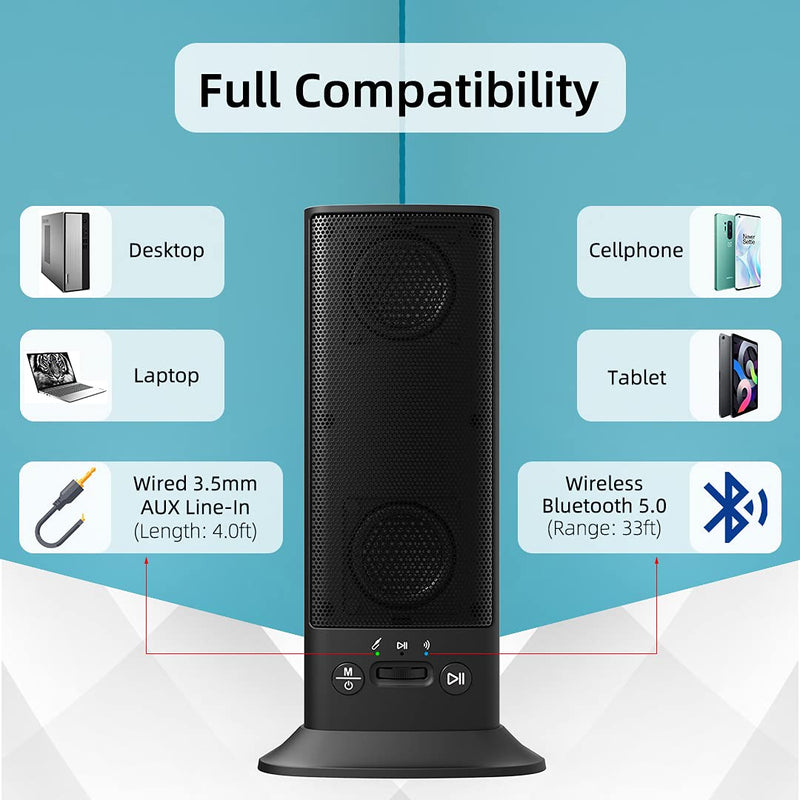 [Australia - AusPower] - [Vertical] Computer Speakers for Desktop, PC Speaker for Laptop, USB-Powered External Speaker with Bluetooth 5.0 & 3.5mm AUX Line-in Connection, Crystal Clear Sound, Loud Volume, Bass Enhancement 