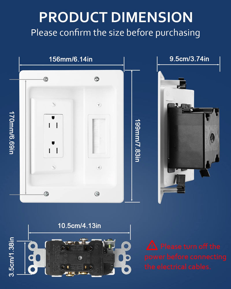[Australia - AusPower] - in Wall Cable Management Kit for TV, ZEXMTE Recessed Outlet Wall Plate Cable Pass Through for TV Power Cables & Low Voltage Cables, Home Office Theater Systems,White 