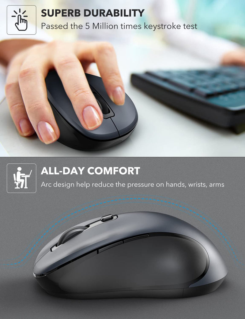 [Australia - AusPower] - Wireless Mouse for Laptop, Trueque 2.4GHz Ergonomic Computer Mouse with 3 Adjustable DPI Levels, Page Up & Down Buttons, USB Mouse for Chromebook, PC, Desktop, Notebook, MacBook (Grey) Grey 