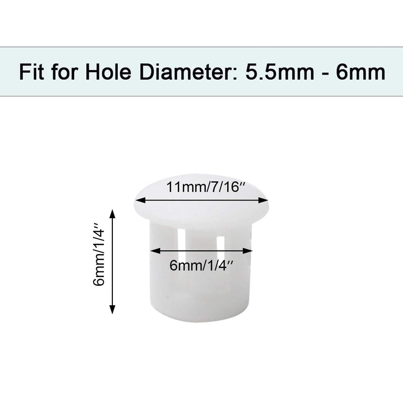 [Australia - AusPower] - Suiwotin 60PCS 6mm (1/4") White Hole Plugs Plastic Flush Type Hole Plugs Snap in Locking Hole Tube, Furniture Fencing Post Pipe Insert End Caps (White) 6mm (1/4") 