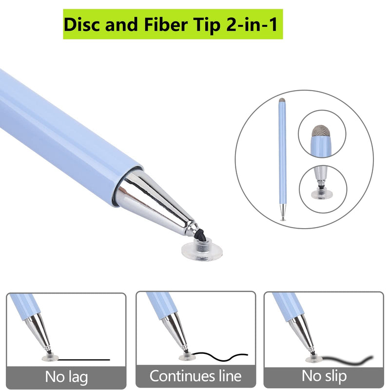 [Australia - AusPower] - Stylus Pen for iPad (2 Pcs), 2 in 1 Magnetic Disc Stylus Pencil with Magnetic Cap Compatible with iPhone/iPad/Android/Tablet and All Capacitive Touch Screens (White/Blue) white/blue 