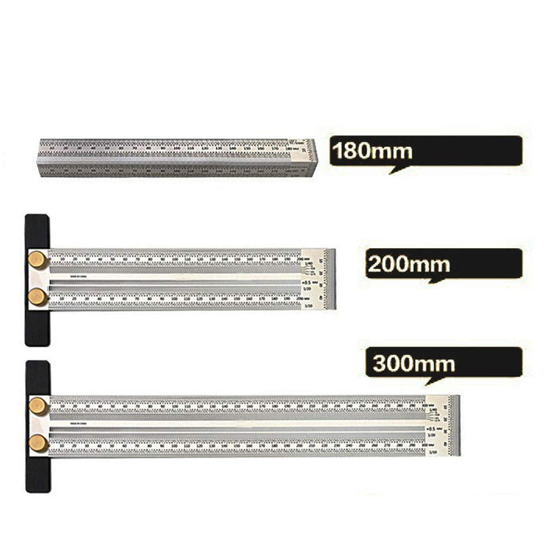 [Australia - AusPower] - Woodworking T Ruler High Precision Gauge Marking Scale Scribe Line Ruler with Holes for Cutting Sawing,Scribing Ruler Woodwork Marking Tools Carpenter Draft Measuring Ruler Square with Stops (300mm) 