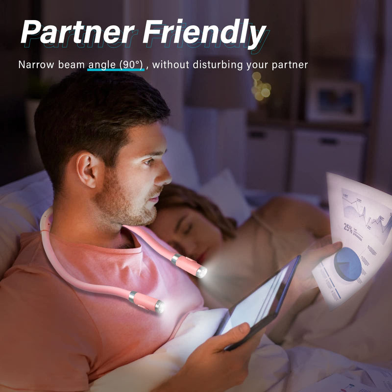 [Australia - AusPower] - Vekkia Rechargeable Book Light - Includes 4 LED Pink Neck Reading Light and 6 LED Black Book Light Set with Charger 