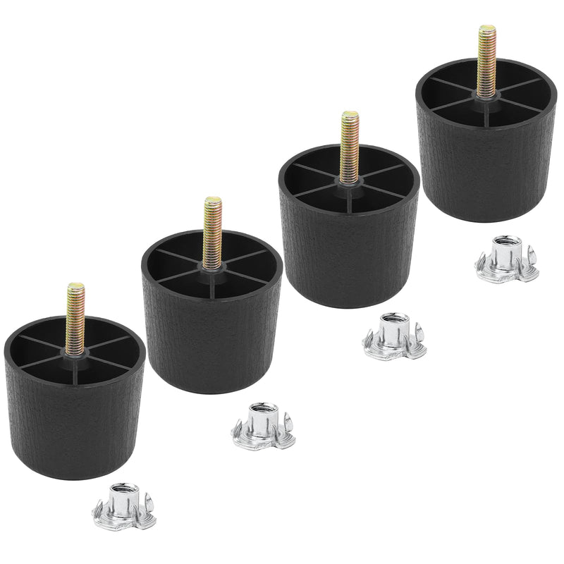[Australia - AusPower] - Luomorgo 4 Pcs 2 Inch Plastic Table Legs, Black Tapered Furniture Legs, Round Sofa Replacement Legs M8 Threaded with T-Nuts, Heavy Duty Furniture Legs for Couch, Cabinets, Dressers, Chair Round Tapered 