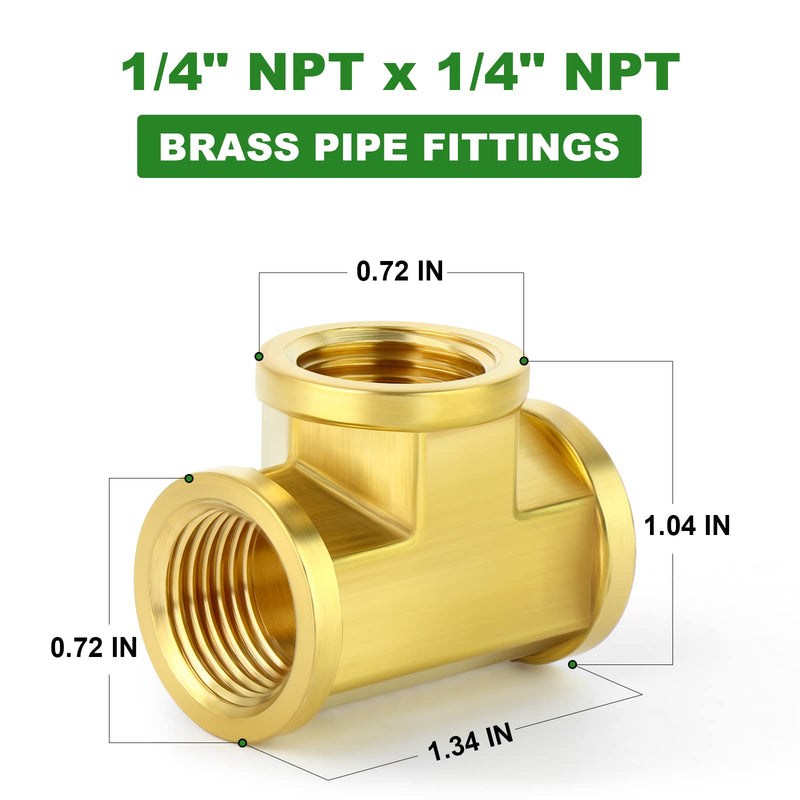 [Australia - AusPower] - TAISHER 5Pcs Brass Tee Fitting, 1/4" x 1/4" x 1/4" NPT Female Pipe Fittings 1/4" FNPT 5 