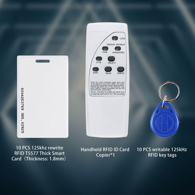 [Australia - AusPower] - Handheld RFID ID Card Copier, 125kHz EM4305 RFID Proximity ID Card Reader/Writer/Duplicator, 10Pcs Writable 125kHz RFID Key Fob+10Pcs Contactless 125kHz RFID Proximity Smart Card 