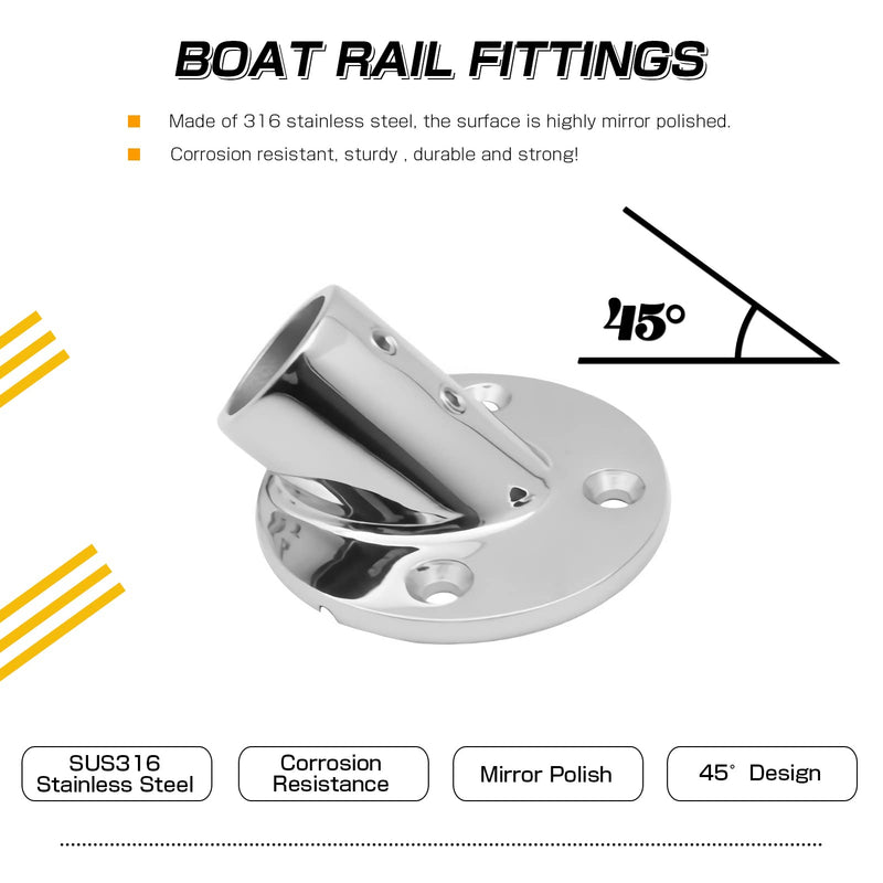 [Australia - AusPower] - AMYSPORTS Stainless Boat Rail Base Round Heavy Duty Handrail Base Boat Deck Hardware Marine Bases Steel SUS316 