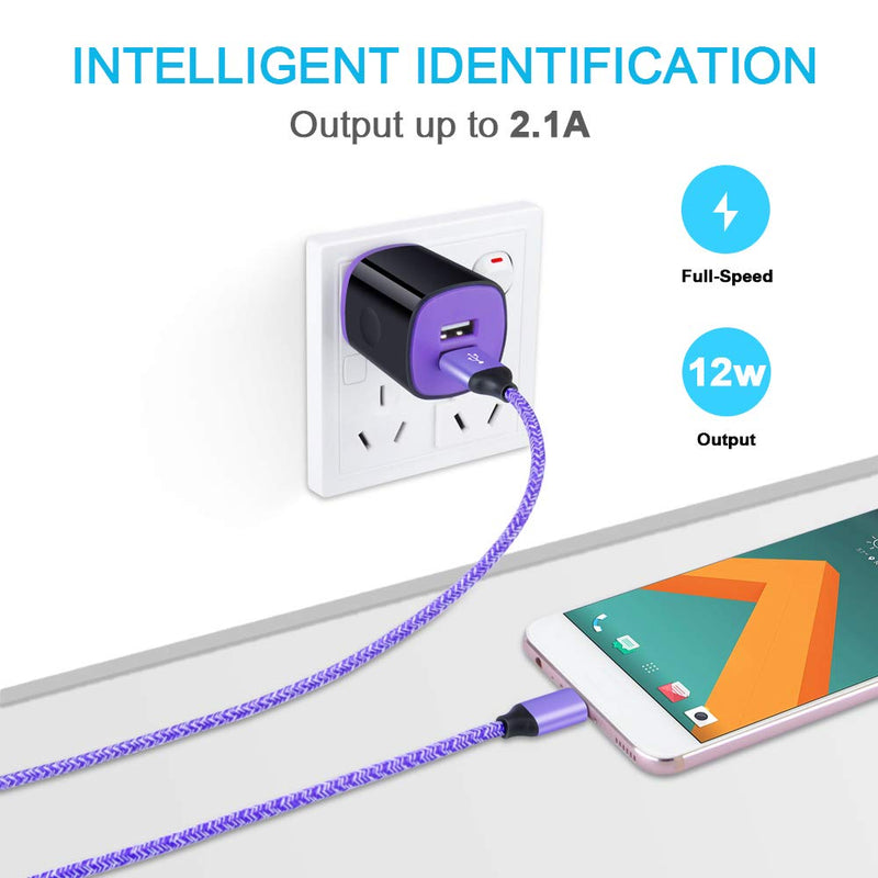 [Australia - AusPower] - C Phone Wall Charger for Samsung Galaxy Note 10 Lite/Plus/9/20/22 S22 Ultra S21 S20 FE S10E 5G S9 S8 A50 A70 A80 A20 A10E A21 A11 A12 A32 A52 A13, USB Charger Plug with Type C Cable Fast Charging Cord 2 in1 Purple(Wall Charger+TC) 