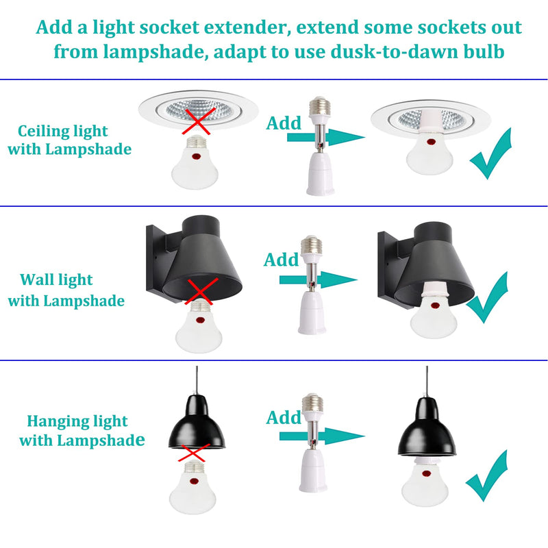 [Australia - AusPower] - [2 Pack] Borju Light Socket Extender, Medium Base, Extend Light Socket Position, Adjust Light Socket Direction, White 2 