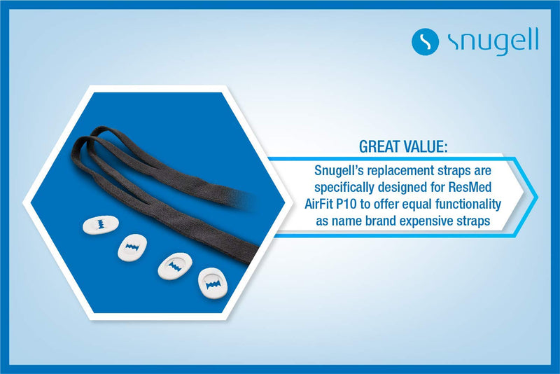 [Australia - AusPower] - Headgear Strap Replacement for ResMed AirFit P10™ Nasal Pillow CPAP Mask by Snugell™ | Grey Color | Pack of Two| Four Adjustment Clips| Durable Premium Nylon Material | Maximum Adaptability & Comfort 