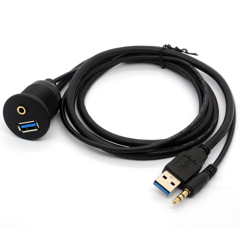 [Australia - AusPower] - BSHTU USB 3.0 Flush Mount Cable - USB 3.0 and 3.5mm Aux Extention Mount, Flush, Dash, Panel Mount Cable 1/8 AUX for Car Bike Boat Motorcycle Radio Stereo Android Wince GPS (1 Meter/3Ft) 1 Meter/3Ft 