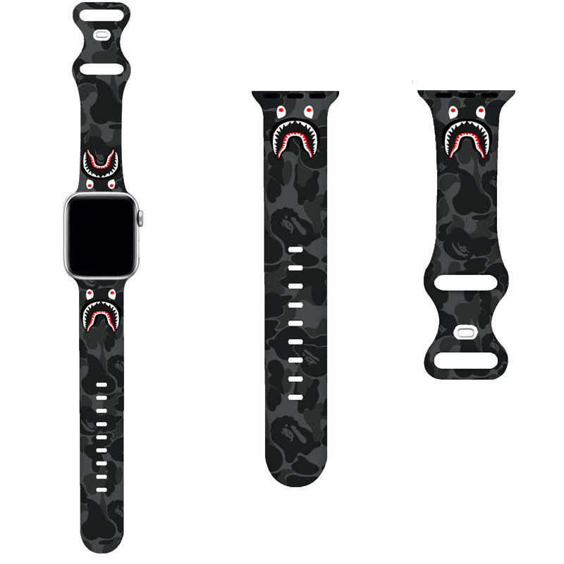 [Australia - AusPower] - Camo Shark Watch Bands Cartoons Smart Watch Band Compatible iWatch Soft Silicone Replacement Wristband Bands Universal 38mm /40mm for Women Men BAND-BLACK 
