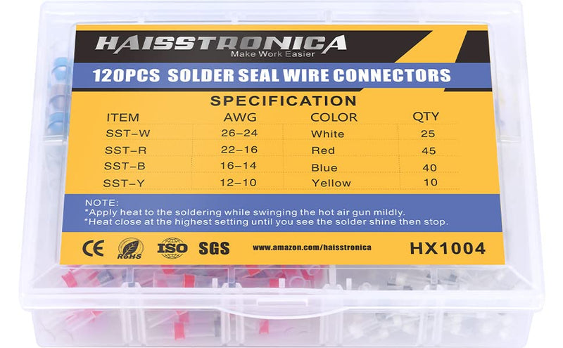 [Australia - AusPower] - haisstronica 120PCS Solder Seal Wire Connectors-Marine Grade Heat Shrink Wire Connectors-Heat Shrink Butt Connectors-Butt Splice Wire Connectors for Stereo,Electrical with Corrosion and Weatherproof 