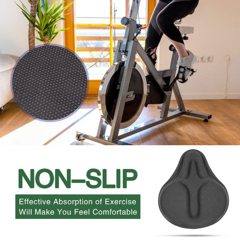 [Australia - AusPower] - ANZOME Exercise Bike Seat Cushion, Wide Foam & Extra Soft Gel Bike Seat Cushion for Women Men Everyone, Compatible with Cruiser, Stationary Bike, Exercise Bike, Fit Wide 8.5-10in(Rain Cover Included) Black Gel 
