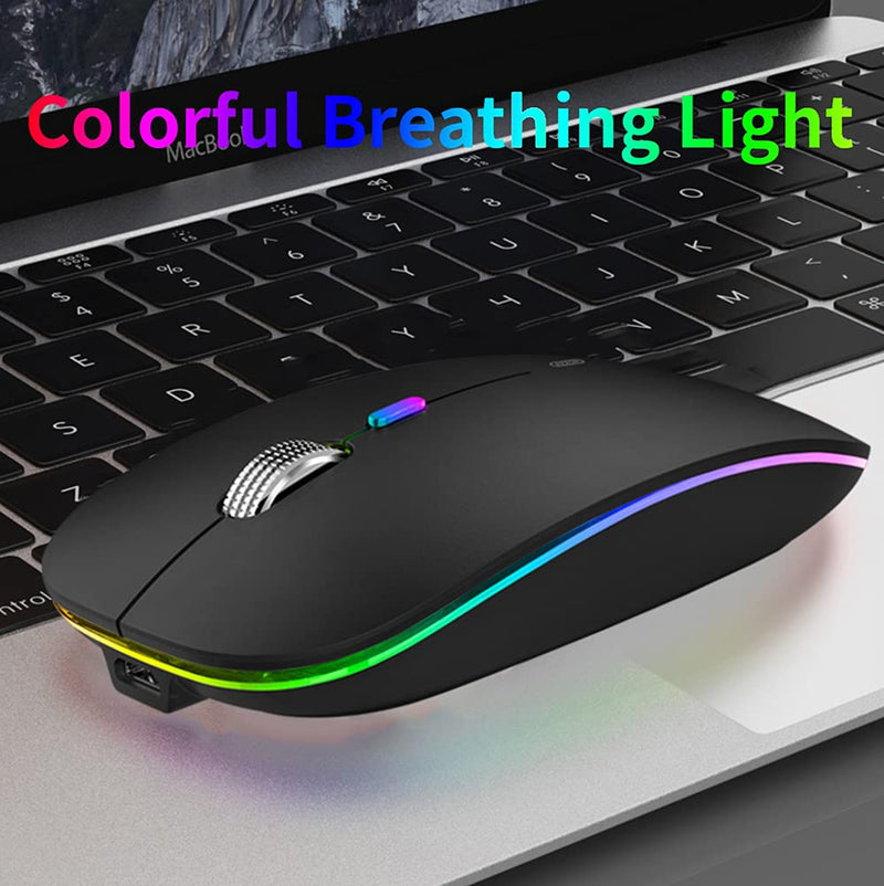 [Australia - AusPower] - LED Wireless Mouse, Uiosmuph G12 Slim Rechargeable Wireless Silent Mouse, 2.4G Portable USB Optical Wireless Computer Mice with USB Receiver and Type C Adapter (Matte Black) Matte Black 