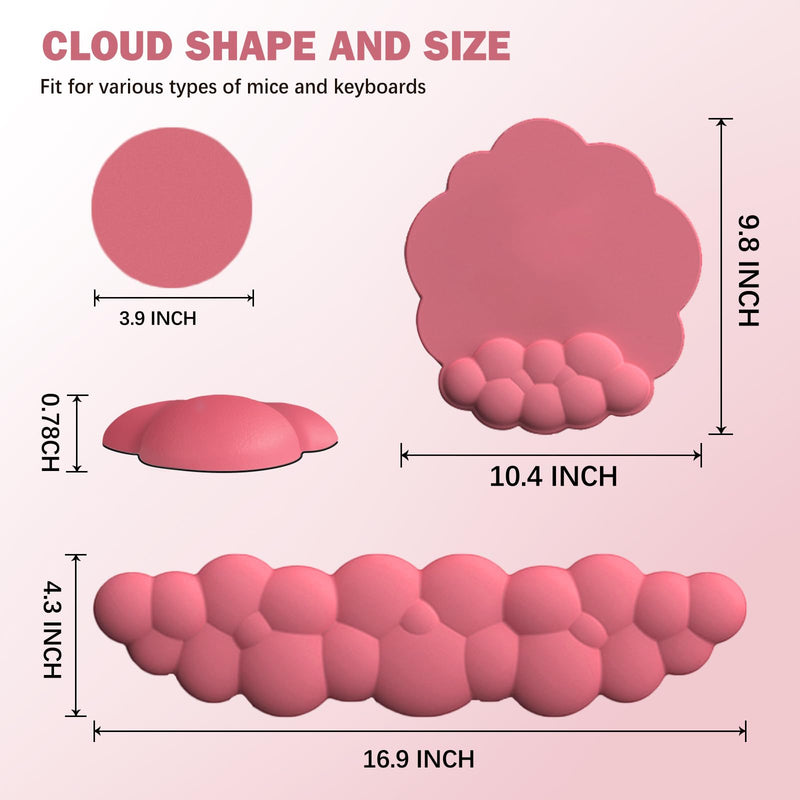 [Australia - AusPower] - Lauspuck Cloud Keyboard Wrist Rest and Mouse Pad with Wrist Support Set, Ergonomic PU Leather Mouse Pads, Pain Relief Memory Foam Non-Slip for Computer,Laptop, Morandi Red 