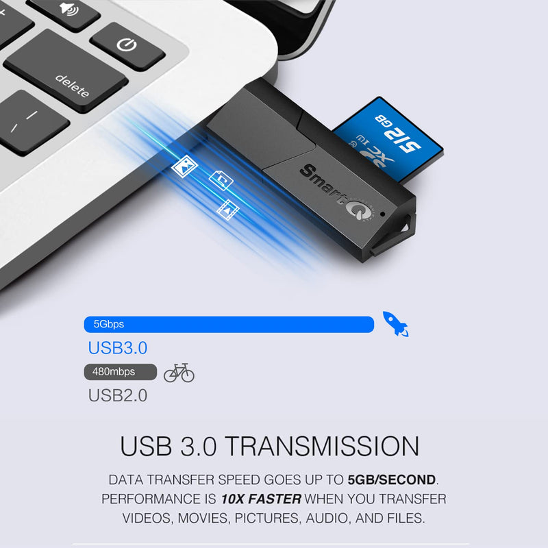 [Australia - AusPower] - SmartQ C307 USB 3.0 Portable Card Reader for SD, SDHC, SDXC, MicroSD, MicroSDHC, MicroSDXC, with Advanced All-in-One Design Single 