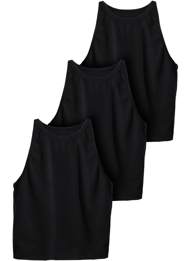 [Australia - AusPower] - 3 Pieces Women's Cotton Basic Sleeveless Racerback Crop Tank Top Sports Crop Top for Lady Girls Daily Wearing Black Small 