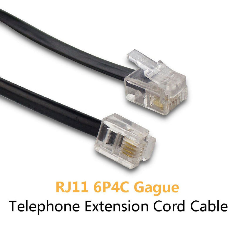 [Australia - AusPower] - Phone Extension Cord 33 Ft, Telephone Cable with Standard RJ11 Plug and 1 in-Line Couplers and 20 Cable Clip Holders, Black 