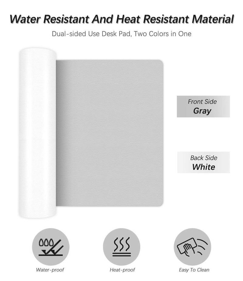 [Australia - AusPower] - Office Desk Pad Protector Mouse Pad 17 X 34 Inch Desk Blotter Pad on Top of Writing Desks Waterproof PU Leather Desk Mat Desktop Accessory Organizer for Computer Laptop Keyboard Dual-Sided Gray/White 17X34 Inch Gray + White 