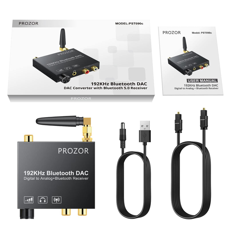 [Australia - AusPower] - PROZOR 192kHz Digital to Analog Audio Converter with 5.0 Bluetooth Receiver,Optical to RCA Converter with Volume Adjustable, Optical Coaxial Bluetooth Digital Audio to Stereo Analog RCA & 3.5mm 