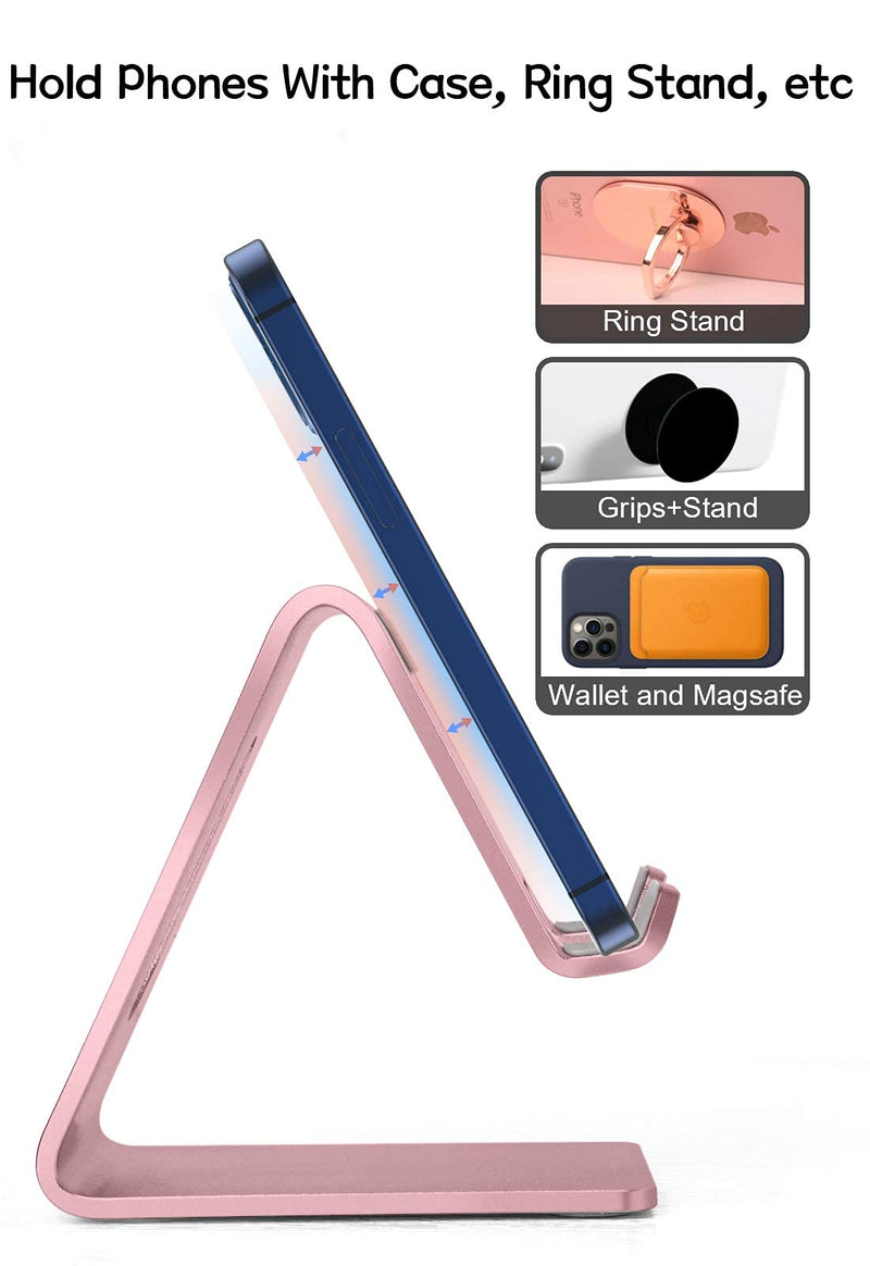 [Australia - AusPower] - Aluminum Cell Phone Stand - Aoviho Phone Holder for Desk - Desktop Phone Cradle Dock for iPhone 12 pro 13 11 X Xs max 8 7 6 6s Plus SE 5 Samsung Huawei iPad Mini Tablet, All Smart Phones (Rose Gold) Rose Gold 
