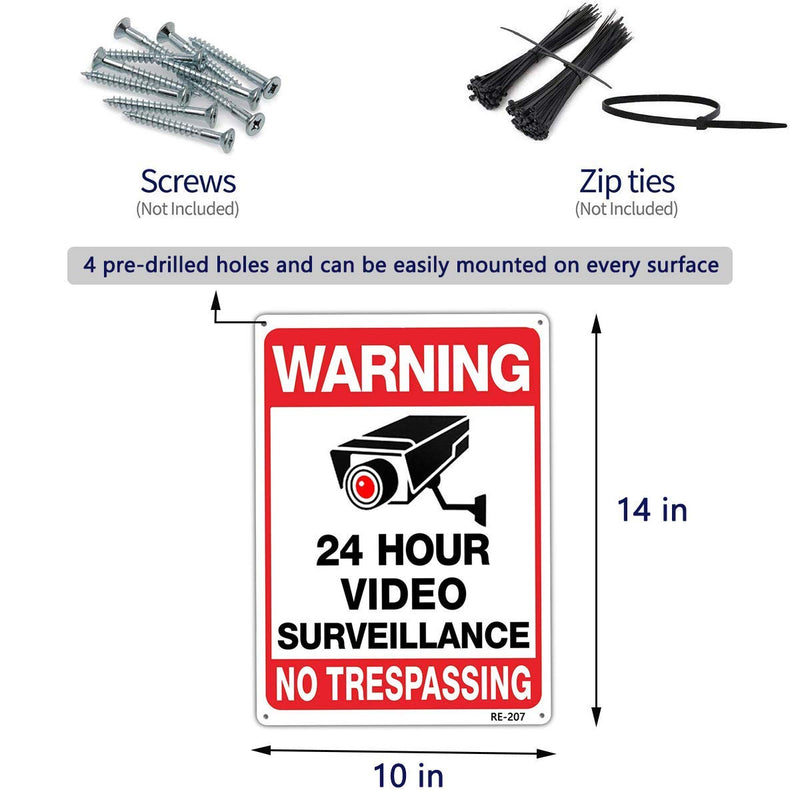 [Australia - AusPower] - Warning Security Cameras in Use 24 Hour Video Surveillance Sign No Trespassing Sign 10x14 Aluminum UV Ink Printed,Durable/Weatherproof Up to 7 Years Outdoor for House and Business (2-Pack) 2-Pack 