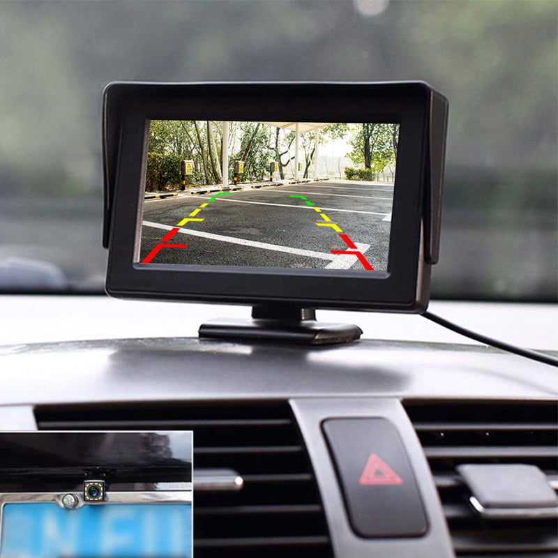 [Australia - AusPower] - Backup Camera 4.3 Inch HD 720P Car Backup Camera for Cars,Trucks,Pickups,Suvs Easy Installation Waterproof Night Vision 12 LED Rear Backup Camera One Power System Reverse/Continuous Use Grid Lines 