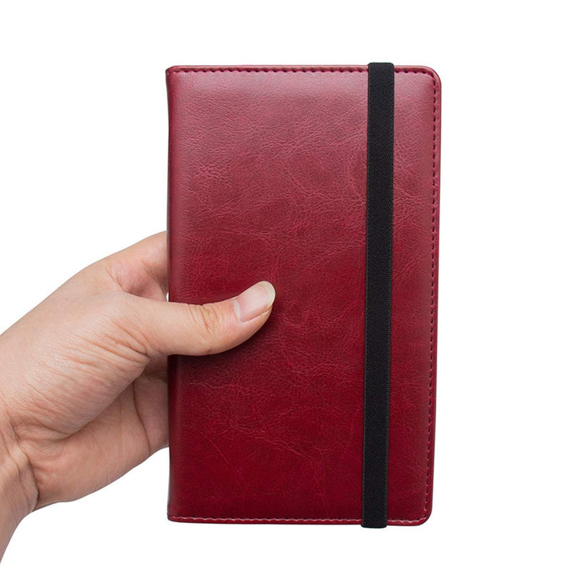 [Australia - AusPower] - Enyuwlcm PU Leather Business Card Book Organizer Journal Name Card Book Holder with Elastic Closure Hold 240 Cards Wine Red 