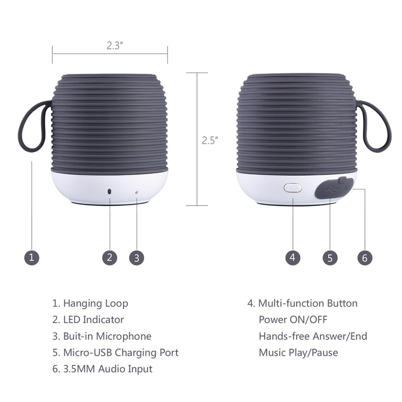 [Australia - AusPower] - Ultra-Portable Small Bluetooth Speaker Waterproof, 10-Hour Playtime, 5-Watt Driver for Enhanced Bass, 66-Foot Range, Mini Wireless Speaker for Outdoor Hiking Camping Beach, iPhone, Built-in Mic-Gray 