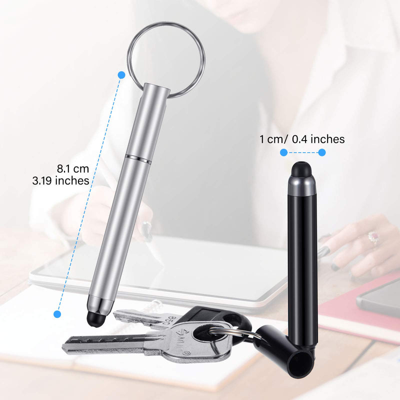 [Australia - AusPower] - Outus 8 Pieces Stylus Pen Keychain Portable Touch Screen Capacitive Stylus, 3-in-1 Integrated Key Chain Stylus Pens for Tablets and Cell Phones Black, Silver 