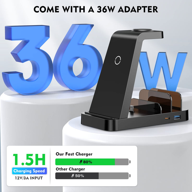 [Australia - AusPower] - Wireless Charger for iPhone - 5 in 1 Charging Station for Multiple Devices Apple: Fast Wireless Charging Stand Dock for iPhone 14 13 12 Pro Max Apple Watch Airpods 