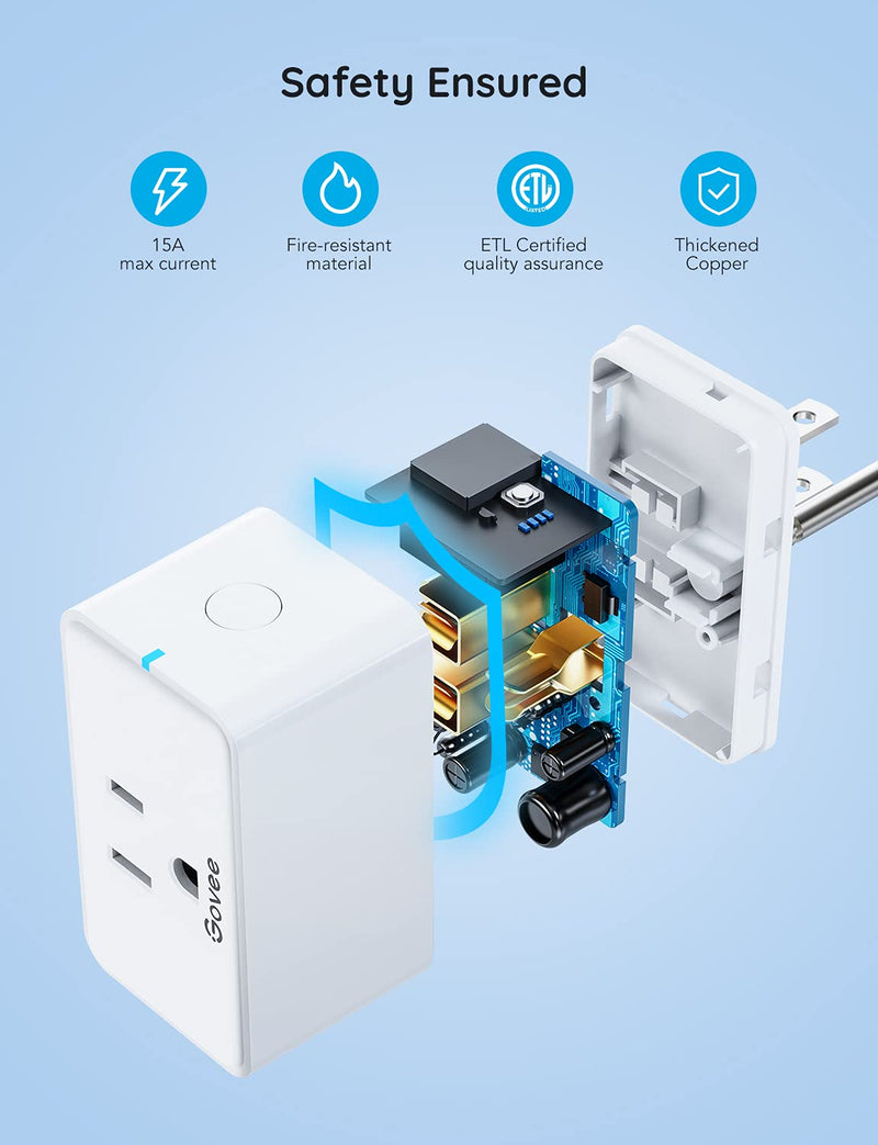[Australia - AusPower] - Govee Smart Plug, WiFi Bluetooth Outlet 1 Pack Work with Alexa and Google Assistant, 15A WiFi Plugs with Multiple Timers, Govee Home APP Group Control Remotely, No Hub Required, ETL&FCC Certified 