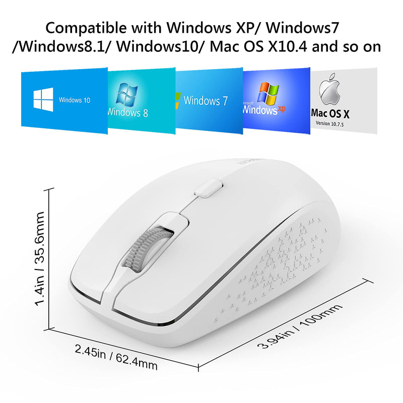 [Australia - AusPower] - Wireless Mouse Dual Mode Bluetooth Mouse Wireless 2.4G Computer Mouse Optical Silent Mouse USB Receiver in The Mouse 3 Adjustable DPI Mice for MacBook Laptop Notebook PC Tablet (White) White 