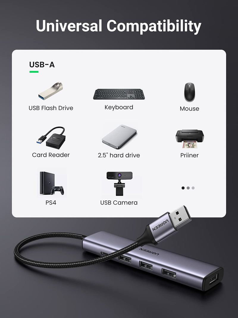 [Australia - AusPower] - UGREEN USB Hub, Aluminum 4-Port USB 3.0 Hub with Powered Support Output for High Power Equipment, USB Port Splitter for Laptop,iMac, MacBook, Surface Pro, Dell, PS4, Flash Drive, Mobile HDD 