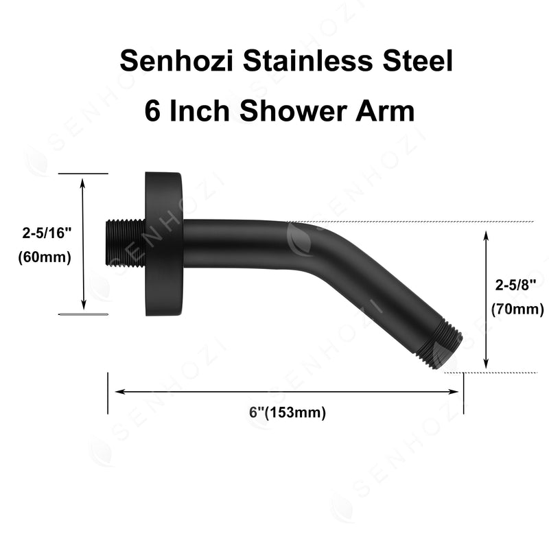 [Australia - AusPower] - Senhozi Shower Extension Arm with Flange and Teflon Tap, 6 Inch Shower Extension Pipe Matte Black for Fixed Shower Head, Stainless Steel Shower Head Extender, SE001BK 
